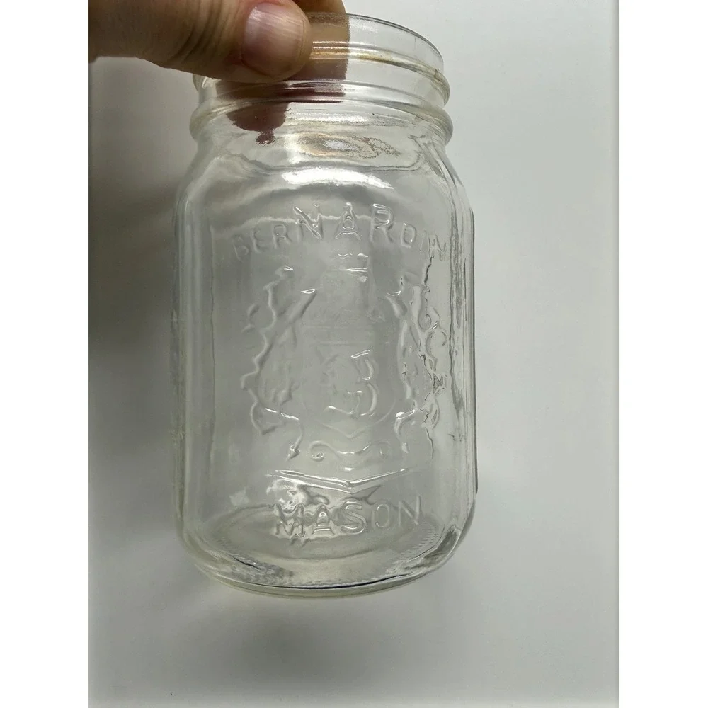 Bernardin Mason Jars Clear Glass Embossed Crest Standard Mouth Set of 4 Pint